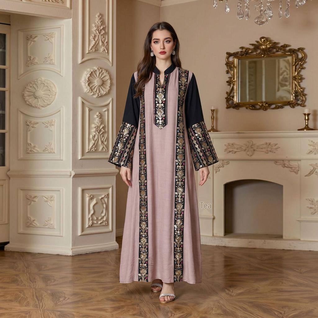 New Arrival: Mesh Embroidery Long Robe - Middle Eastern Dubai Festival Abaya for Women
