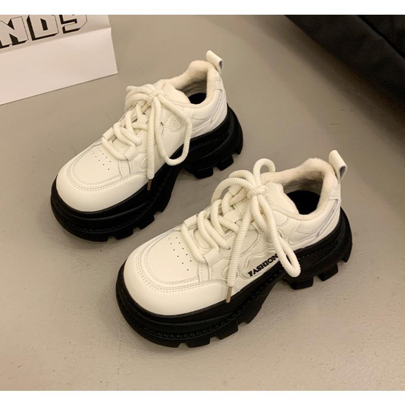 

Platform Sneakers for Women Casual Chunky Heel Lace-Up Color Blocking Women s Shoes Spring Autumn New Streetwear Tennis Shoes 35 бежевий