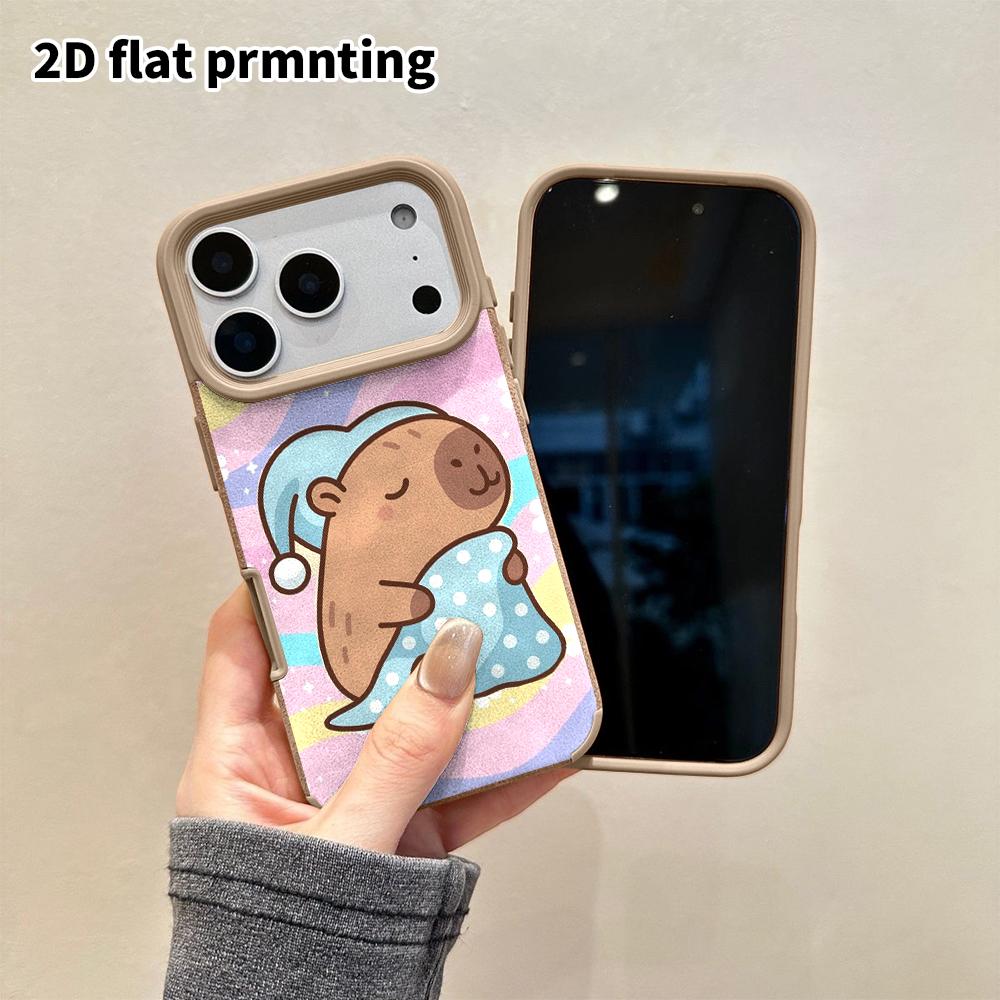 Phone Case: 2D Flat Lambskin Suitable for iPhone 18 17 16 15 14 13Pro Film Protection Case, Capybara Sleeping with a Blanket, Christmas and Halloween