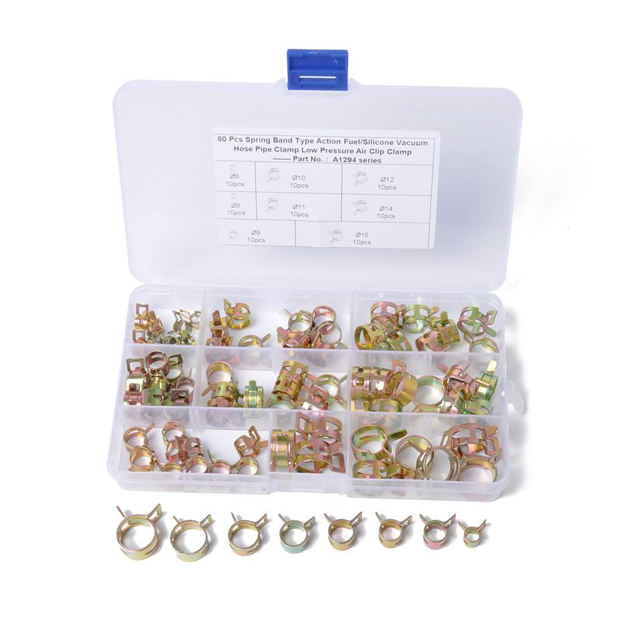 80pcs 8 Kind Spring Clips Car Air Hose Water Pipe Fuel Line Tube Fastener Clamps