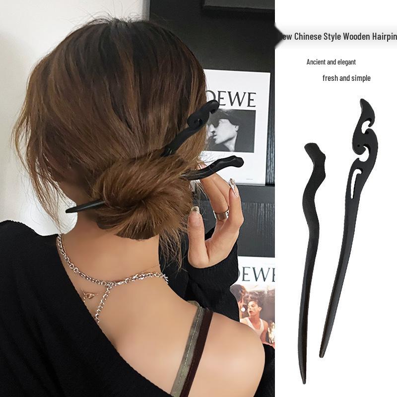 

Modern Ebony Wooden Hairpin for Daily Cheongsam Updo