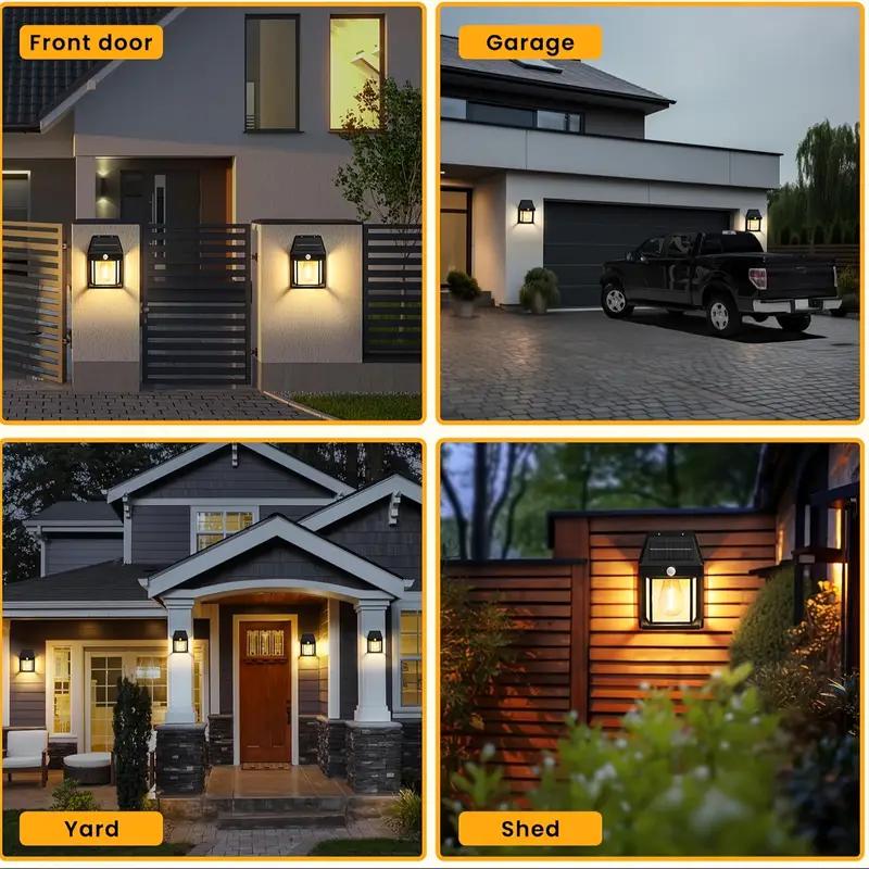 Solar LED Wall Light Outdoor Motion Sensor Light with 3 Modes Waterproof for Patio Deck Porch Barn Garage Safety Lighting Lamp