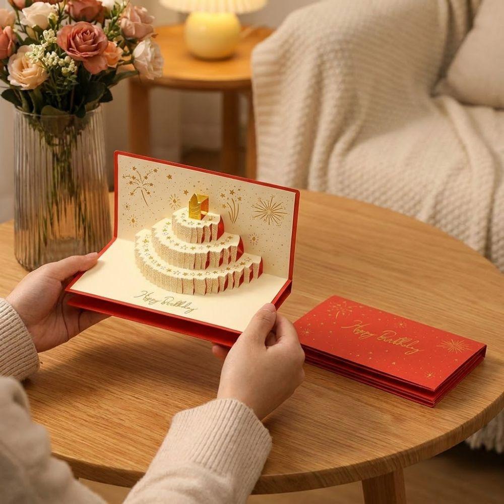Illuminated 3D Pop-Up Cake Greeting Card 6 Card Slots Lucky Money Envelope Surprise Gifts