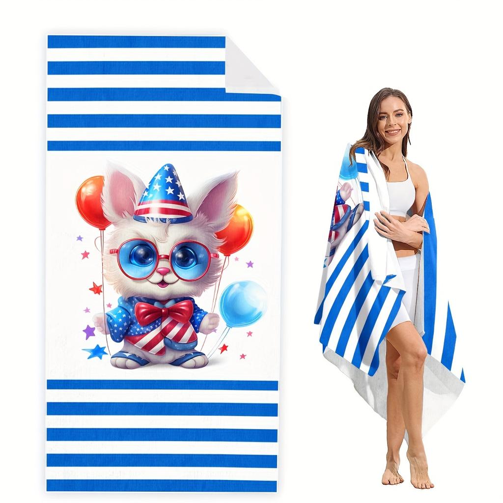 Striped Cute Cat Sandproof Beach Towel, Quick-Dry Microfiber, Super Absorbent For Travel, Pool, Surf, Camping