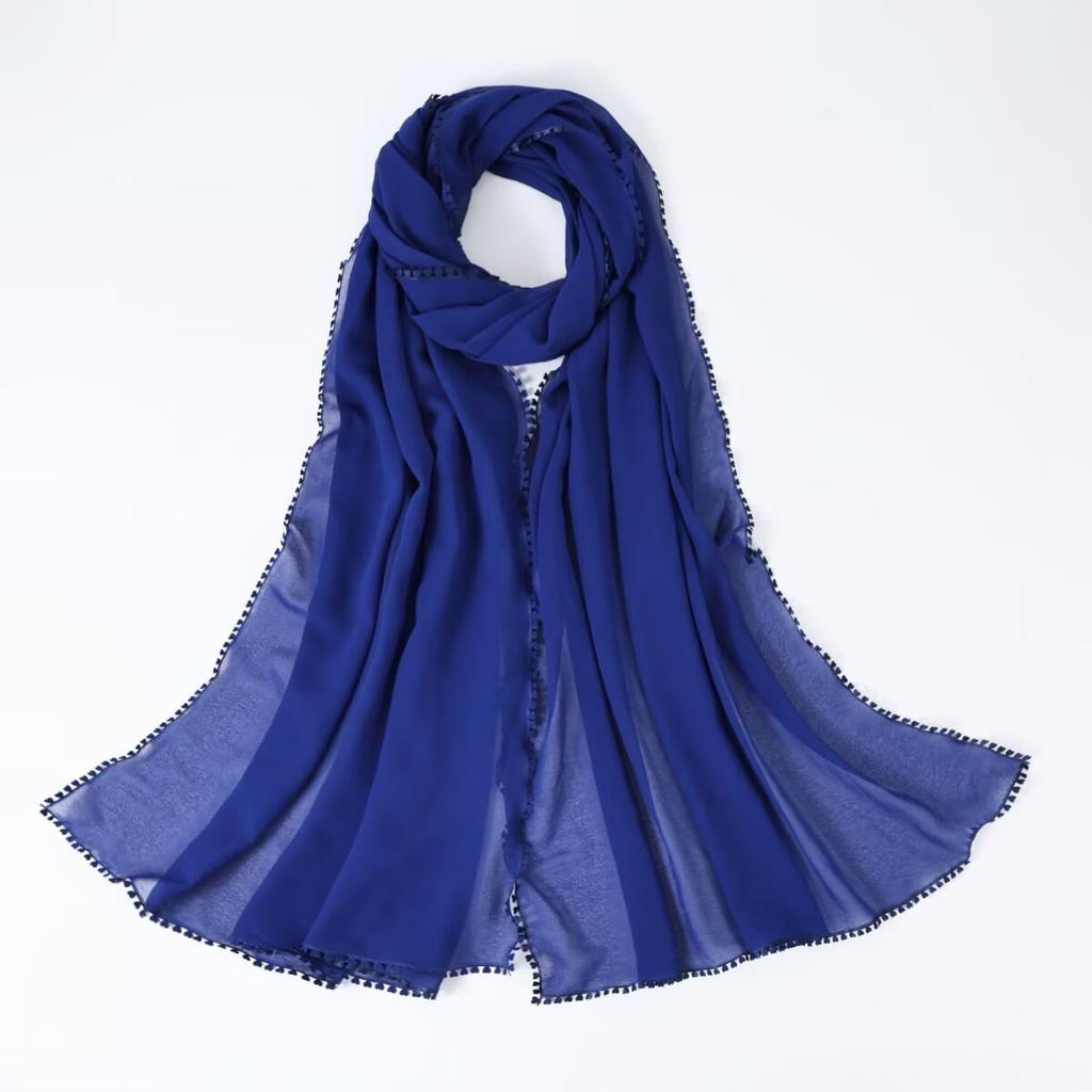 Supply Solid Color Silk Scarf Women's Island Silk Edge Lace Long Scarf Bright Silk Ethnic Scarf Malaysian Headscarf