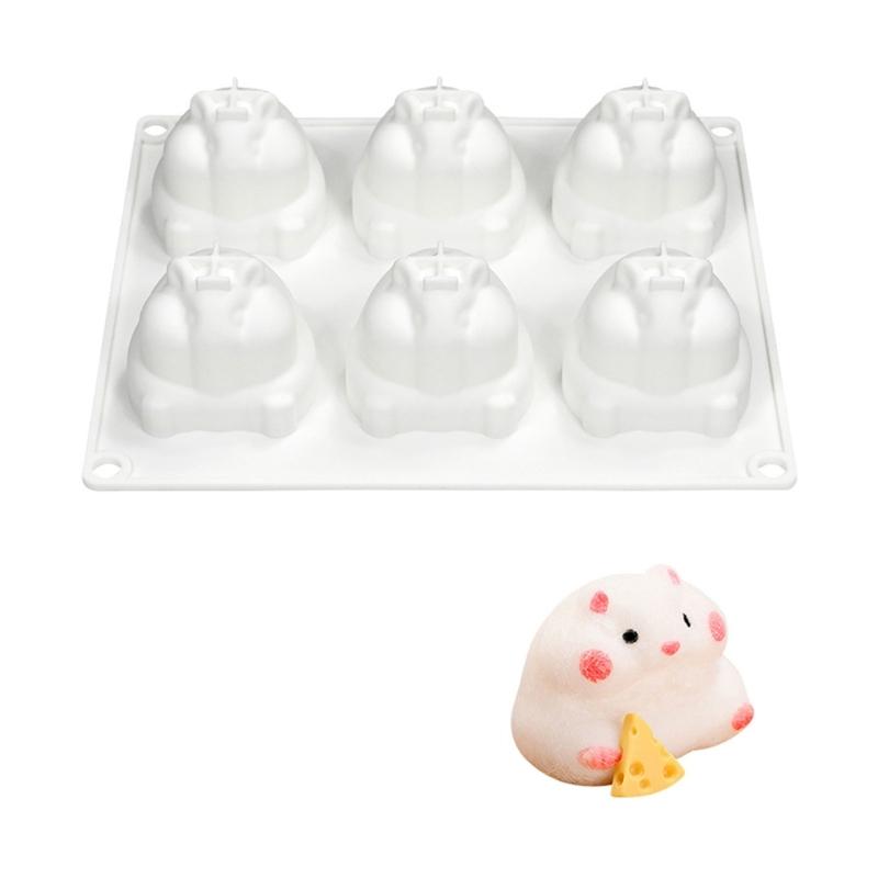 

6Cavity Little Hamster Silicone Molds Bakings Tool Mousse Cake Decorating Molds for Making Chocolate, Candy, Candle, Soap