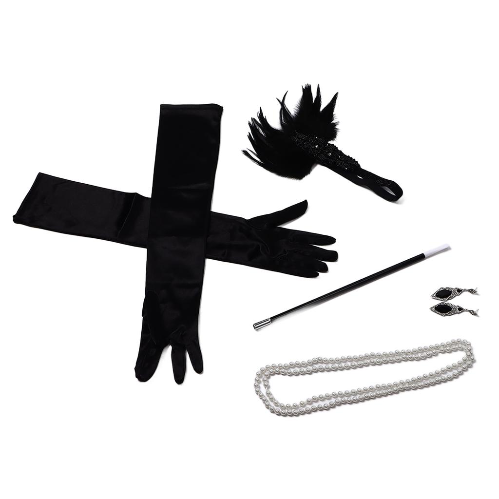 5 Stück Partykostüm Stirnband Feder Kopfschmuck Falsche Perlenkette Strass Ohrringe Handschuhe Cosplay Set