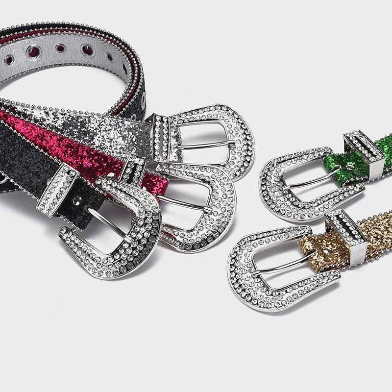 Europäisch-amerikanischer Strass-Schnallengürtel: Modisches Pailletten-Ösen-Top, Punk-Stil für Nachtclub-Kleidung