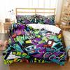 Hippie Graffiti Duvet Cover Set King Queen Size for Boys Youth Polyester Comforter Cover Modern Street Art Bedspread Cover