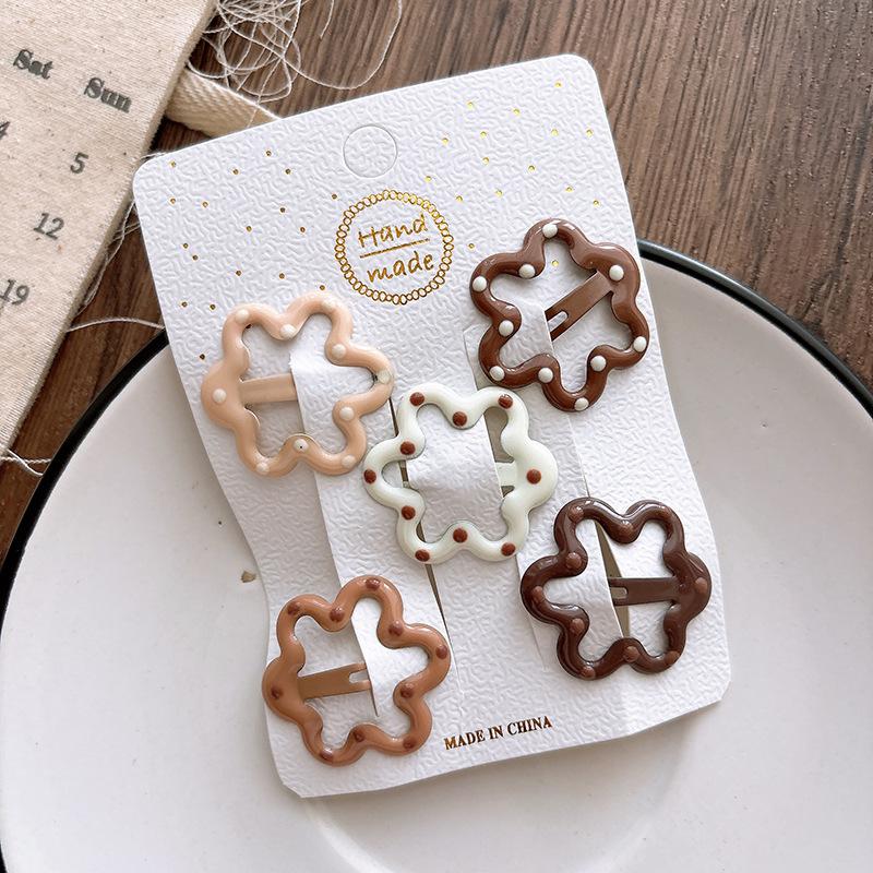 5Pcs Milk Coffee Color Polka Dot Children's Hairpins BB Clip Baby Girls Bangs Hairpin Hair Clips Kids Headwear Hair Accessories