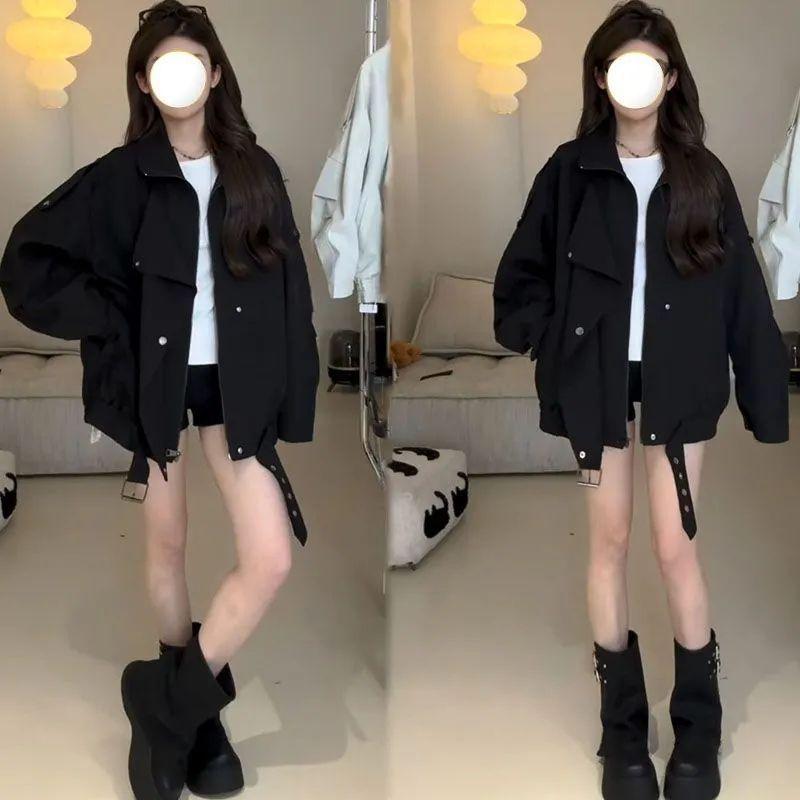 American Style Pure Color Retro Jacket Simple Turn-down Collar Niche Personality Sweet Cool Women Casual Outerwear Top