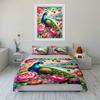 Peacock and Floral Landscape Bedding Duvet Cover Set  (1*Duvet Cover 2*Pillowcases, without duvet insert)