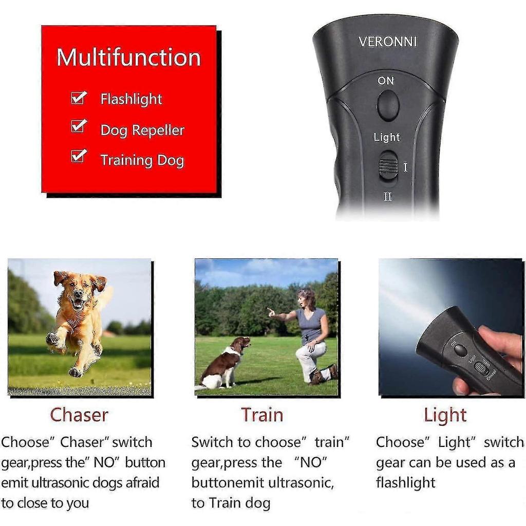 2020 Model Dual Frequency Ultrasonic Dog Repeller Combining Training Tool and LED Flashlight for Indoor Use
