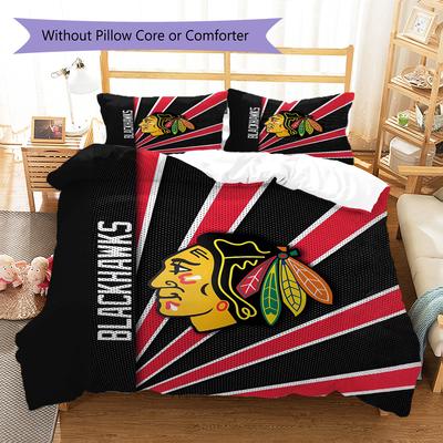 Chicago Blackhawks Pattern Bedding Quilt Set Quilt Cover Pillowcase Home Decoration Gift (1 * Duvet Cover + 2 * Pillowcase, Without Core)