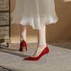 83115 high-heeled wedding shoes for women's 2025 new pointed-toed show clothes bridal shoes light-heeled pearl chain single shoes