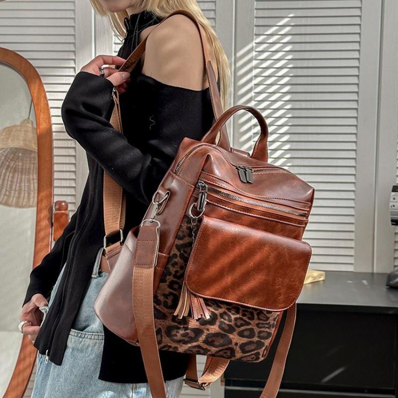 Fashion Leopard Print Women Backpack Large Capacity Schoolbag For Teenagers Girls Backpack Travel Female Shoulder Bag Bagpack