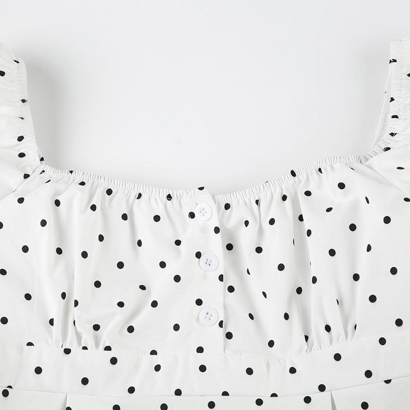 2025 Eng anliegendes T-Shirt mit Puffärmeln, Polka-Dots und V-Ausschnitt
