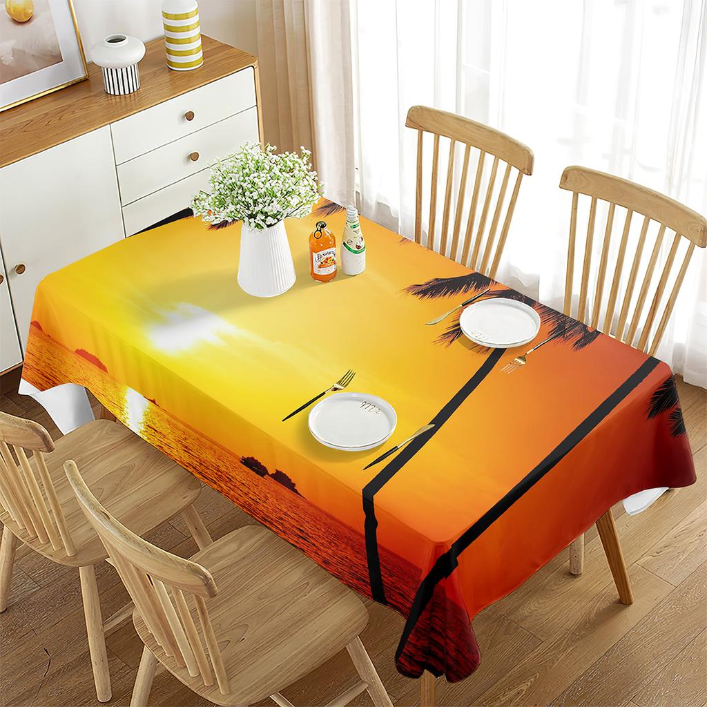 Coconut Tree Beach Sunset Print Tablecloth,Washable Table Cloth, Durable Tablecloth Square Rectangle for Dinner Party Decoration