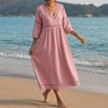 QICED Fashion Summer Spring Solid Color Print  3/4 Sleeves V-Neck Casual Dresses