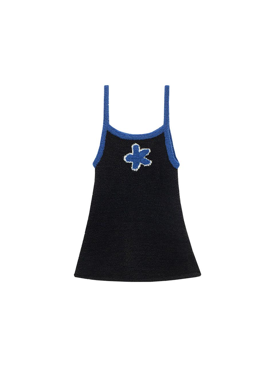 Salad Basket Flower Strap Top - Black Blue