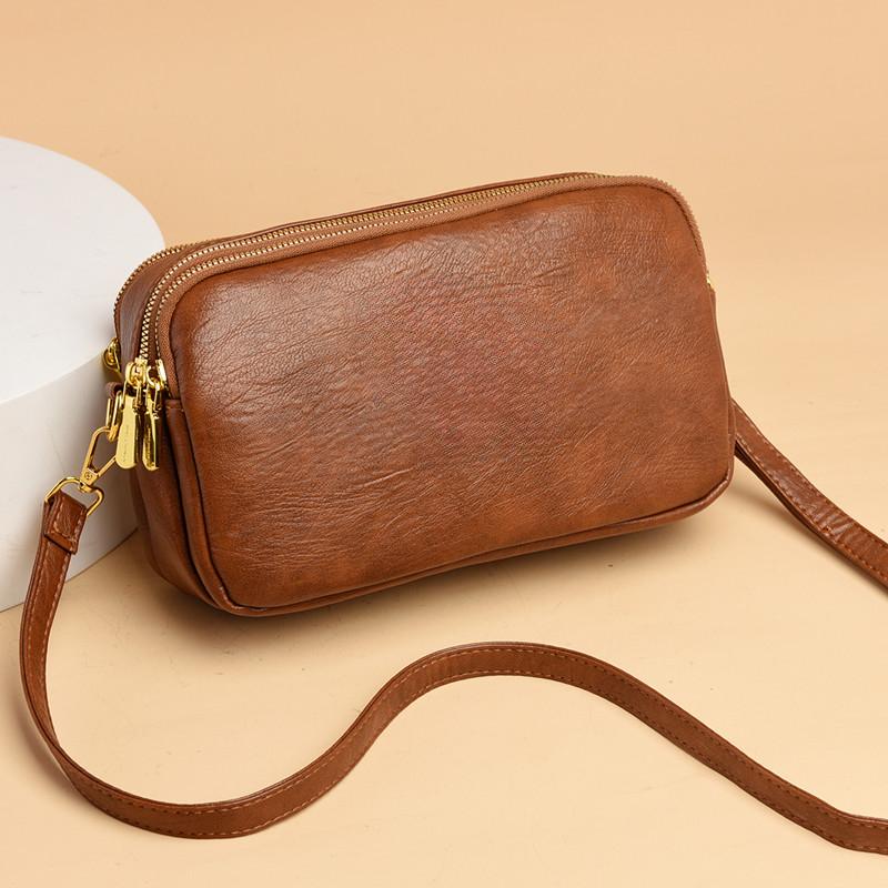 

Женские винтажные маленькие сумки через плечо с двойной молнией, дизайнерская сумочка из однотонной искусственной кожи, фирменные дизайнерские мини-сумочки