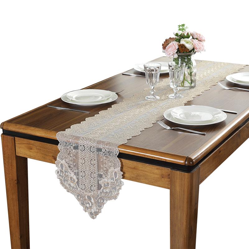 European Lace Dining Table Flag French Style Aesthetic Romantic and Simple Embroidery Fabric Art White Champagne TV Cabinet Tea Table Flag