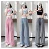 Pink Plaid Loose Casual Pants Summer Thin Lazy Style Versatile Floor Pants High Waist Drooping Contrasting Color Straight-leg Pants