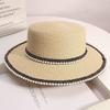 Hat Women's Summer Beach Seaside Travel Straw Hat Pearl Sunscreen Hat Premium Sense UV Protection Sun Hat