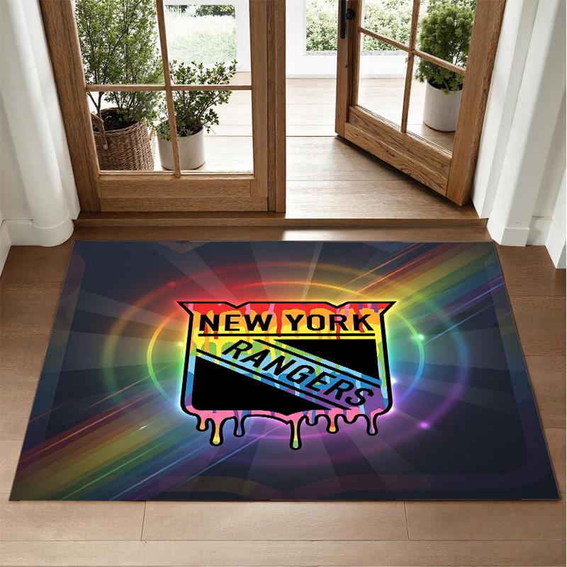 New York Rangers Design Crystal Velvet Rug Soft Decorative Mat for Bedroom Entrance