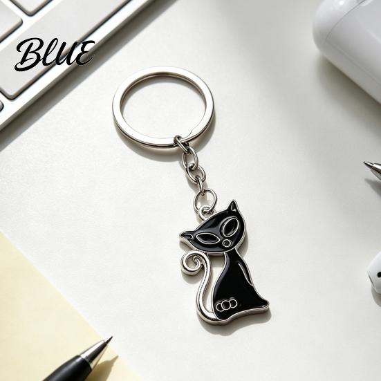Lightweight Key Ring 2Pcs Black White Cat Keychain for Backpacks Oil Dripping Enamel Zinc Alloy Holder Kitten Ring Metal Bag Schoolbag Charm