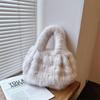 Retro Plush Striped Handbag Texture Pearl Faux Fur Bucket Shoulder Bag Fashion Versatile Large Capacity Tote Bag for Women