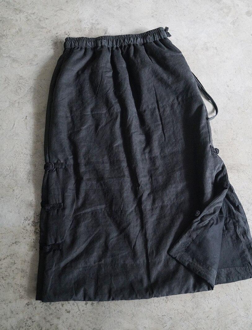 

Johnature женская винтажная теплая стеганая юбка однотонная на пуговицах толстая эластичная талия юбки зимняя одежда в китайском стиле One Size чёрный