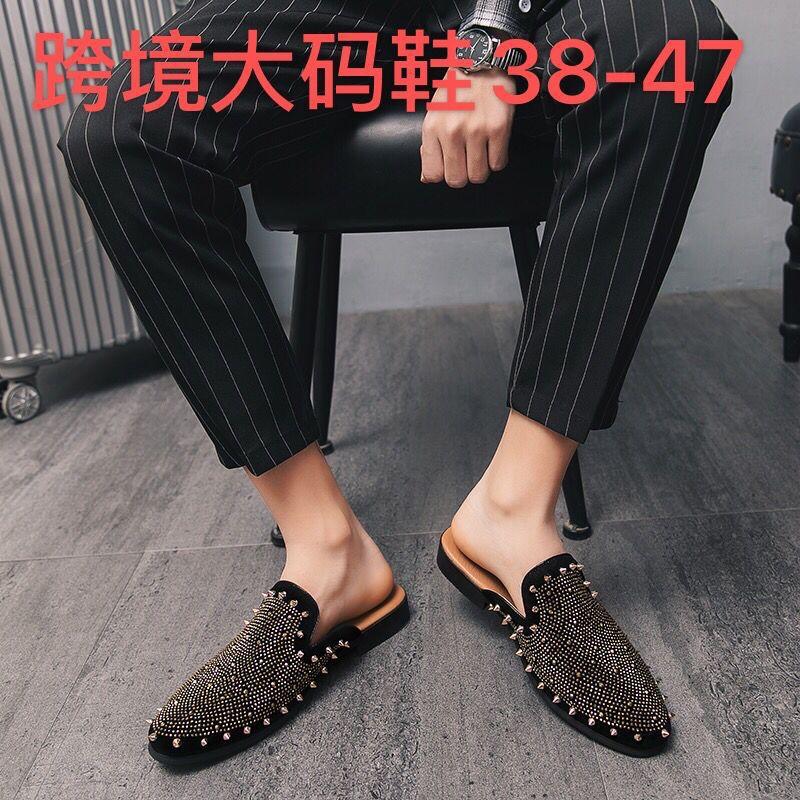 Korean Version of Spring and Autumn Men's Shoes Anti-velvet Leather Casual Shoes Men's Rivets Round Head Board Shoes Bag Head Leather Shoes