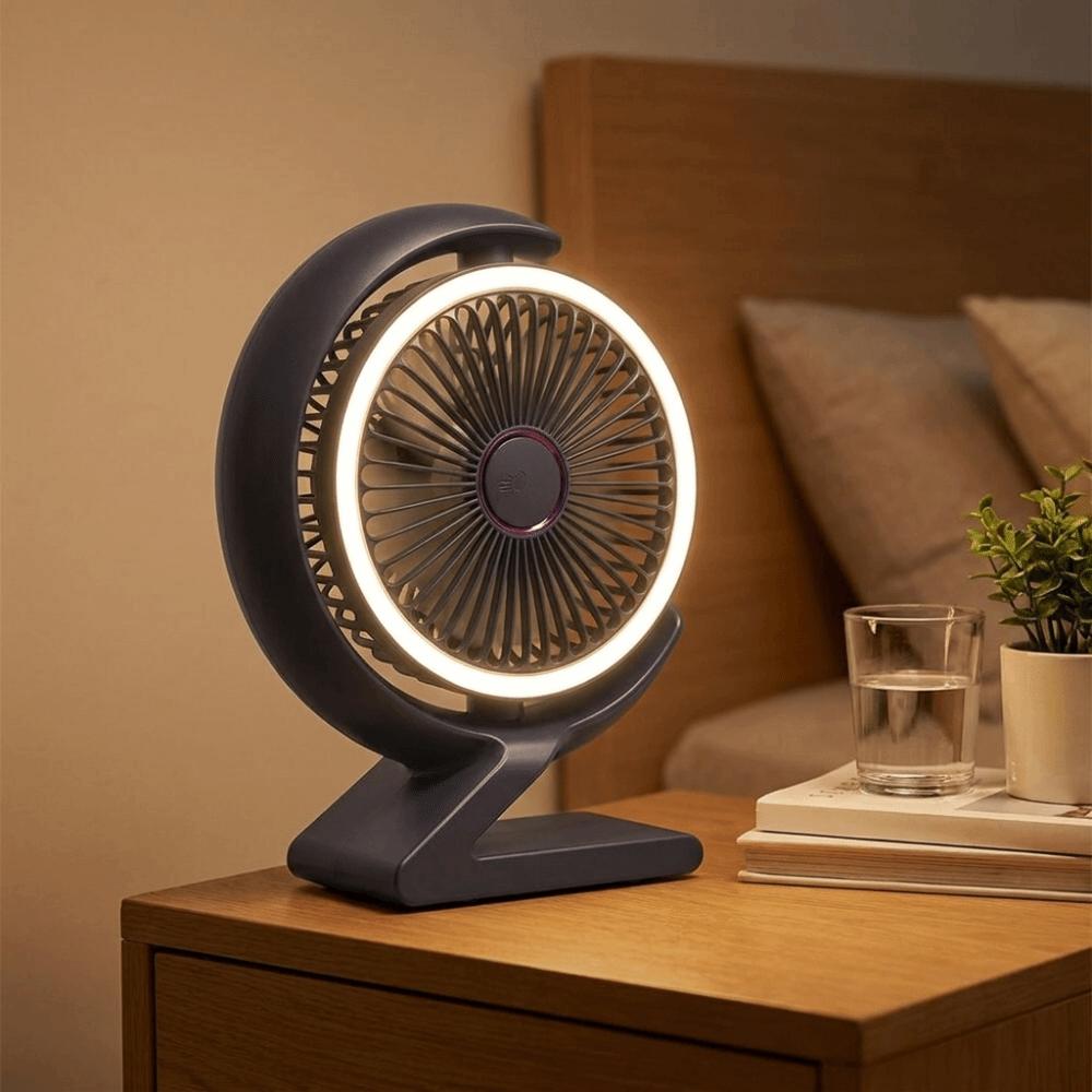 LED Light Personal Air Circulator Crescent Shape Table Cooling Fan Mini Desk Fan  Bedroom Use