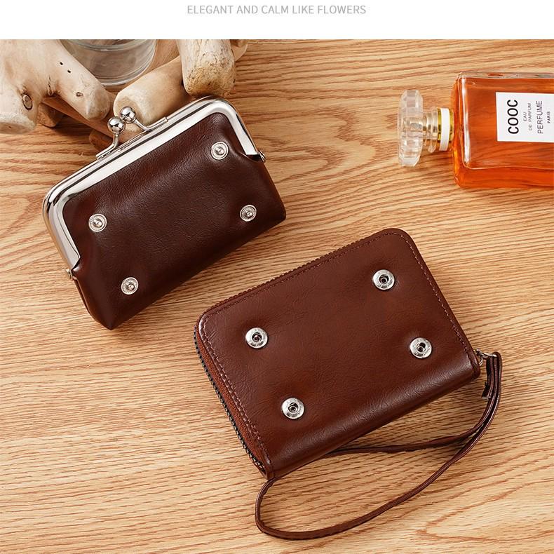 Vintage Leather Multi-Compartment Coin Purse & Card Holder Wristlet