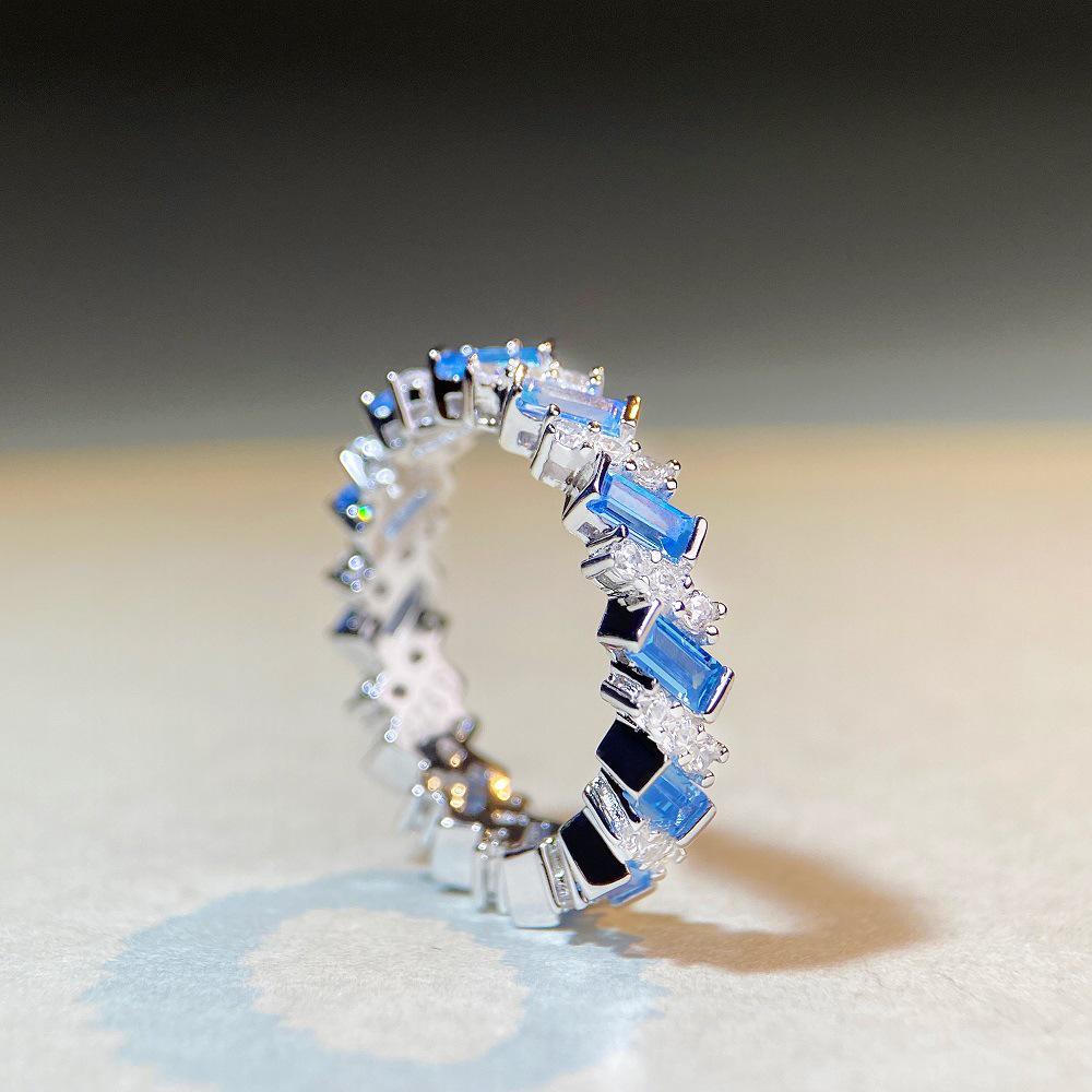 Bague Alliance Éternité en Argent Sterling S925 Aigue-marine & Zircon