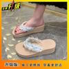 2025 summer wear versatile casual slippers women's platform bow lace edge flip-flops holiday beach shoes women