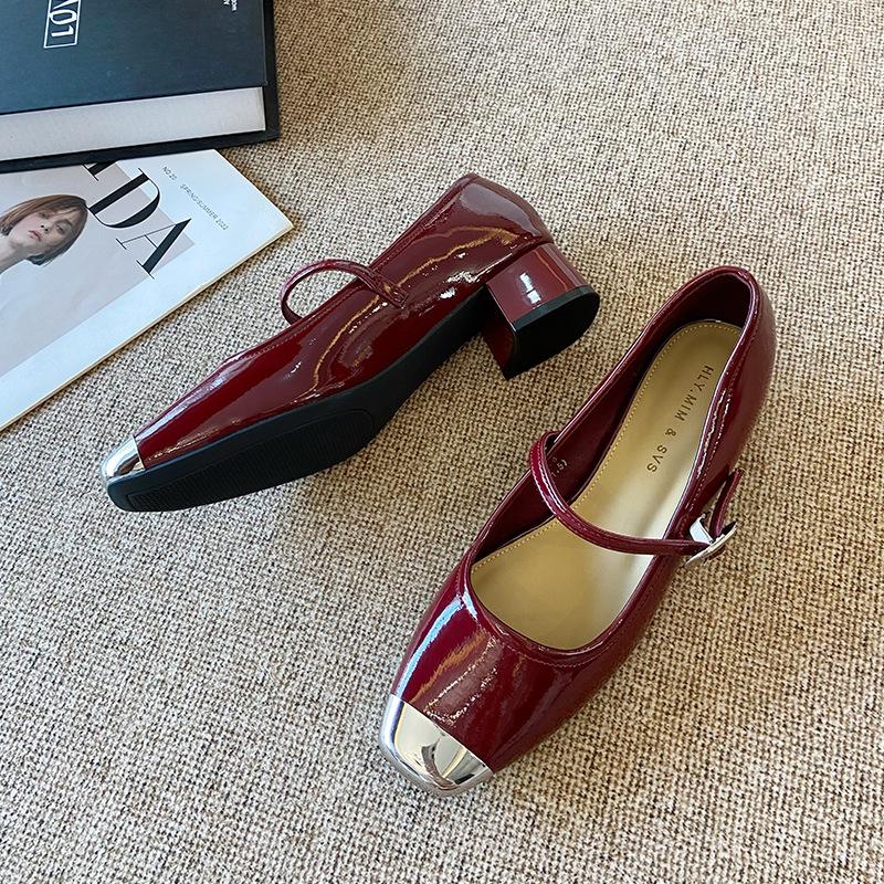 G360-6 square head shallow mouth Mary Jane shoes 2025 autumn Korean version new metal head soft leather small fragrant single shoes women