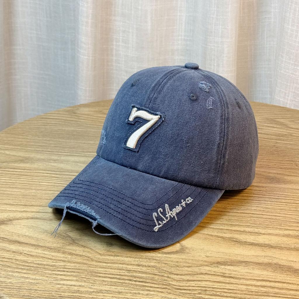 Washed and Distressed Soft Top Baseball Cap for Men and Women Versatile Korean Style Trendy Brand American Street Embroidered Letter Cap
