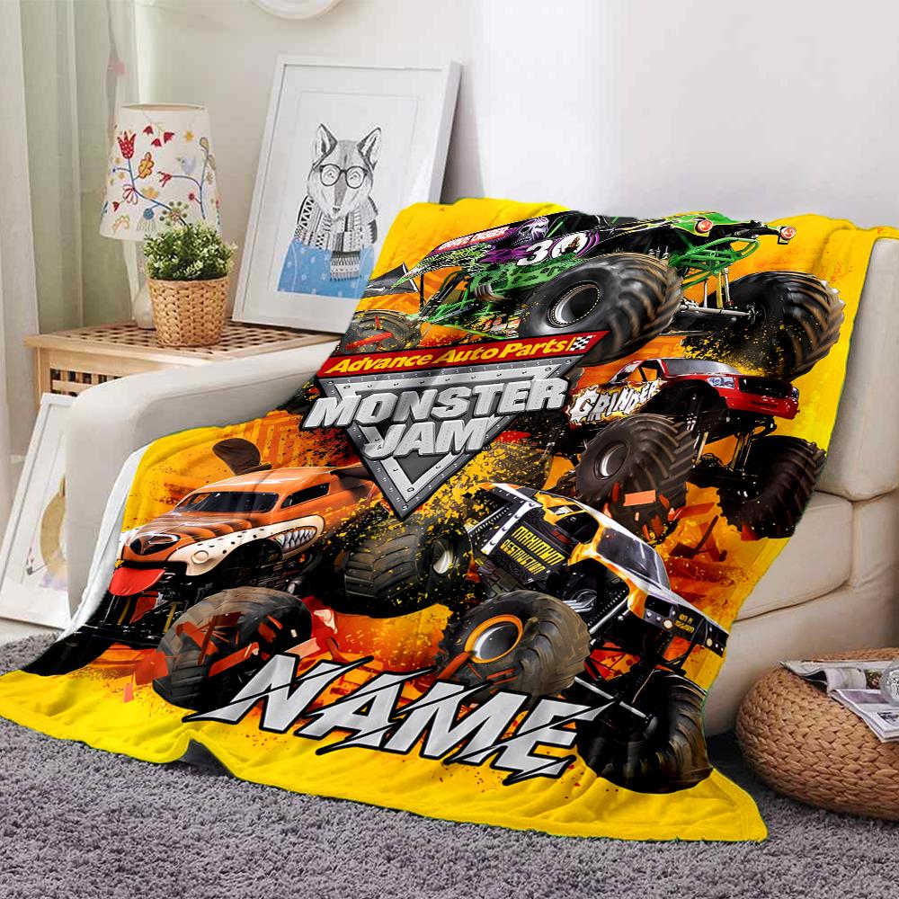 Customiz Name Personality Monster Jam Blanket Soft &Warm Sofa Office Bed Travel Lunch Break Blanket, Gift Suitable All Seasons