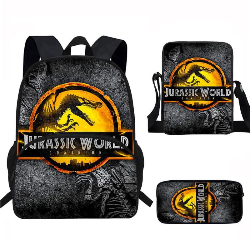 Kids Dinosaur Backpack Set Elementary School Oxford Fabric Ergonomic Back Support Breathable Lightweight 3-Piece Kit
