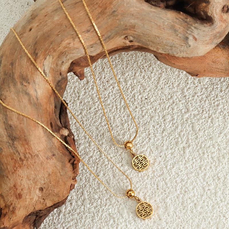 Chinese Character Pendant Necklace For Women 18k Gold Plated No Tarnish Women's Stainless Steel Chain Necklaces