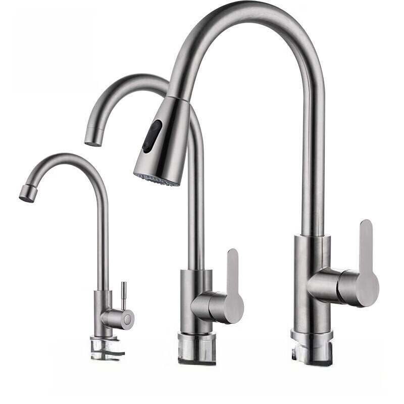 TLXT Wall-Mounted Pull-Out Kitchen Faucet, Stainless Steel