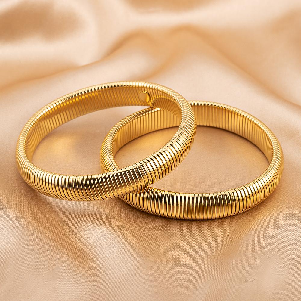 Elastic Stainless Steel Bangle Flex Snake Chain Cuff Bracelet Gold Plated Thick Wide Bracelet Wristband Trend Jewelry Women Gift