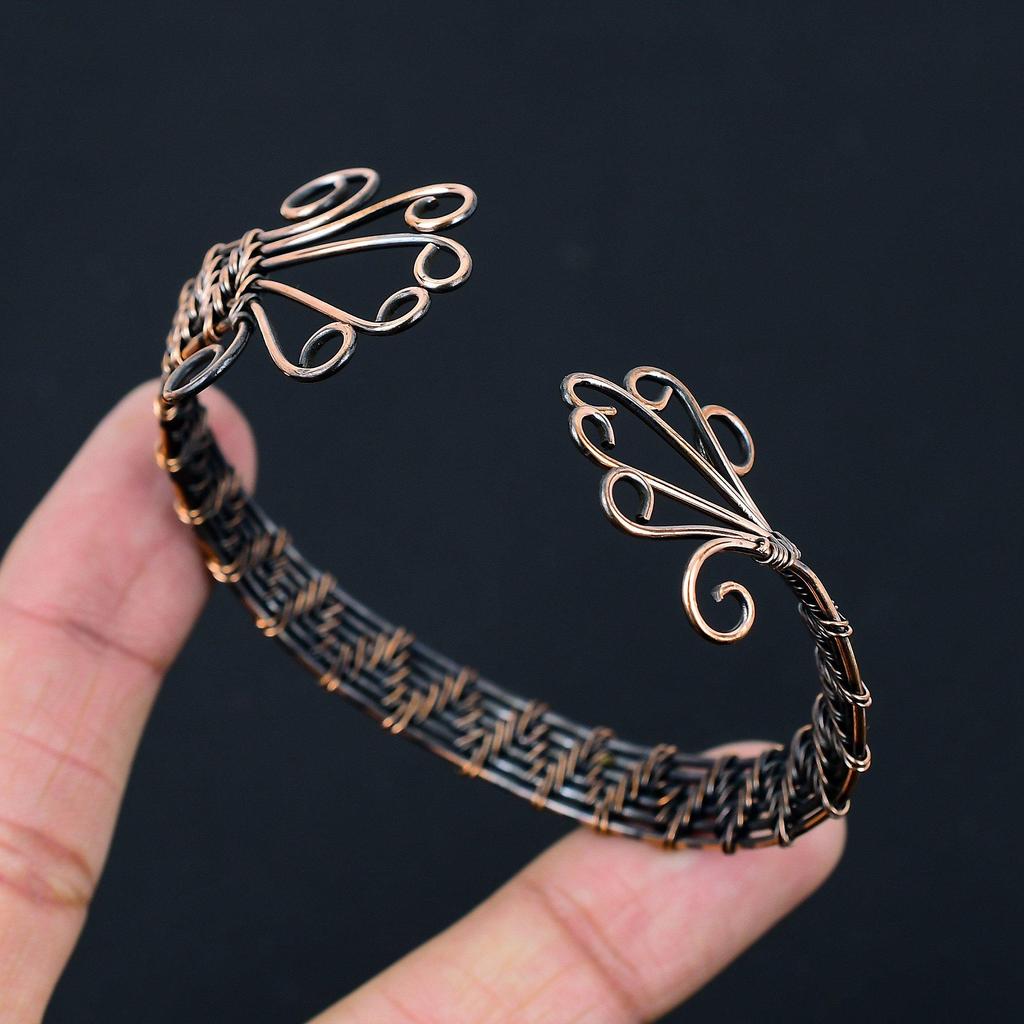 Oxidized Copper Wire Wrapped Cuff Designer Bangle
