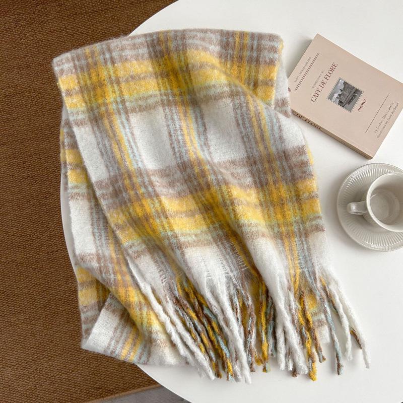 High-End Plaid Shawl for Women - 2025 Autumn/Winter Korean Style Thickened Imitation Cashmere Scarf