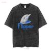 Flipper Head 90s Dolphin Kids Tv Show T Shirt Vintage Washed Stylish Casual Unisex Top For Everyday Wear Streetwear Slightly