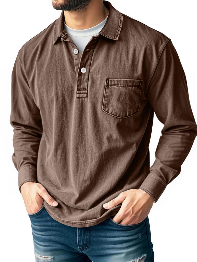 Men's 2026 European Retro Cotton Washed Long Sleeve Polo Shirt