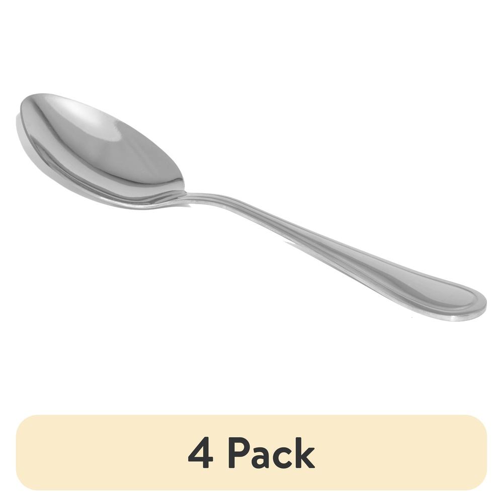 4 Pack Heavy Duty Stainless Steel Serving Spoons Dishwasher Safe Rounded Design Durable Kitchen Utensils Elegant Flatware Set
