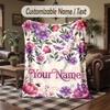 Floral Fantasy Garden 3 Theme Throw Blanket Custom Name Text Personalized Blanket Soft Cozy Blanket for Home Sofa Bed